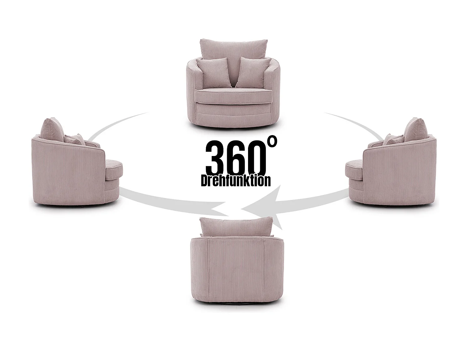 Ted - Drehsessel Love Seat XXL 360 Grad drehbar aus Puderrosa Cord-Stoff