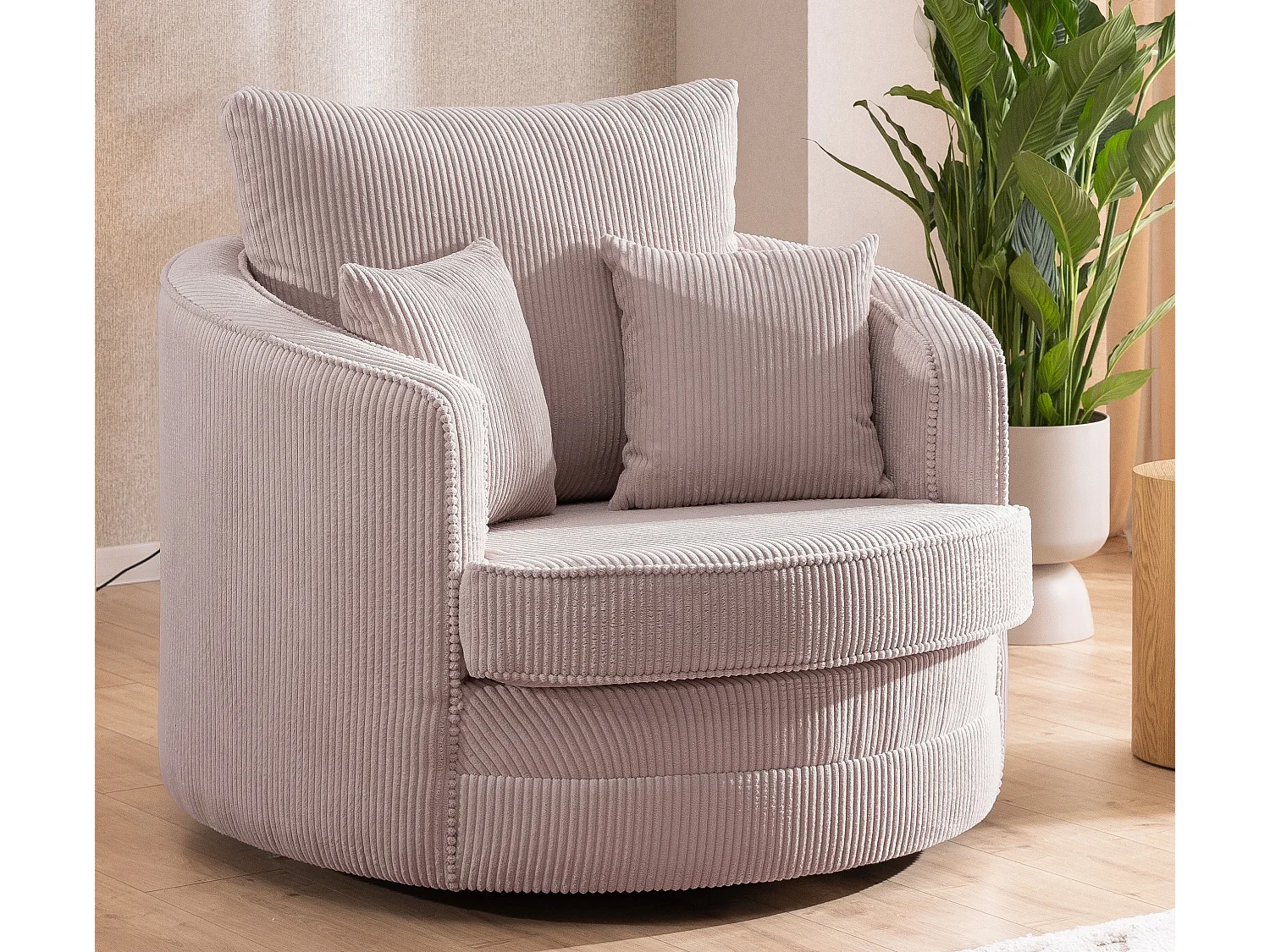 Ted – Fauteuil pivotant Love Seat XXL rotatif à 360° en tissu côtelé rose poudré