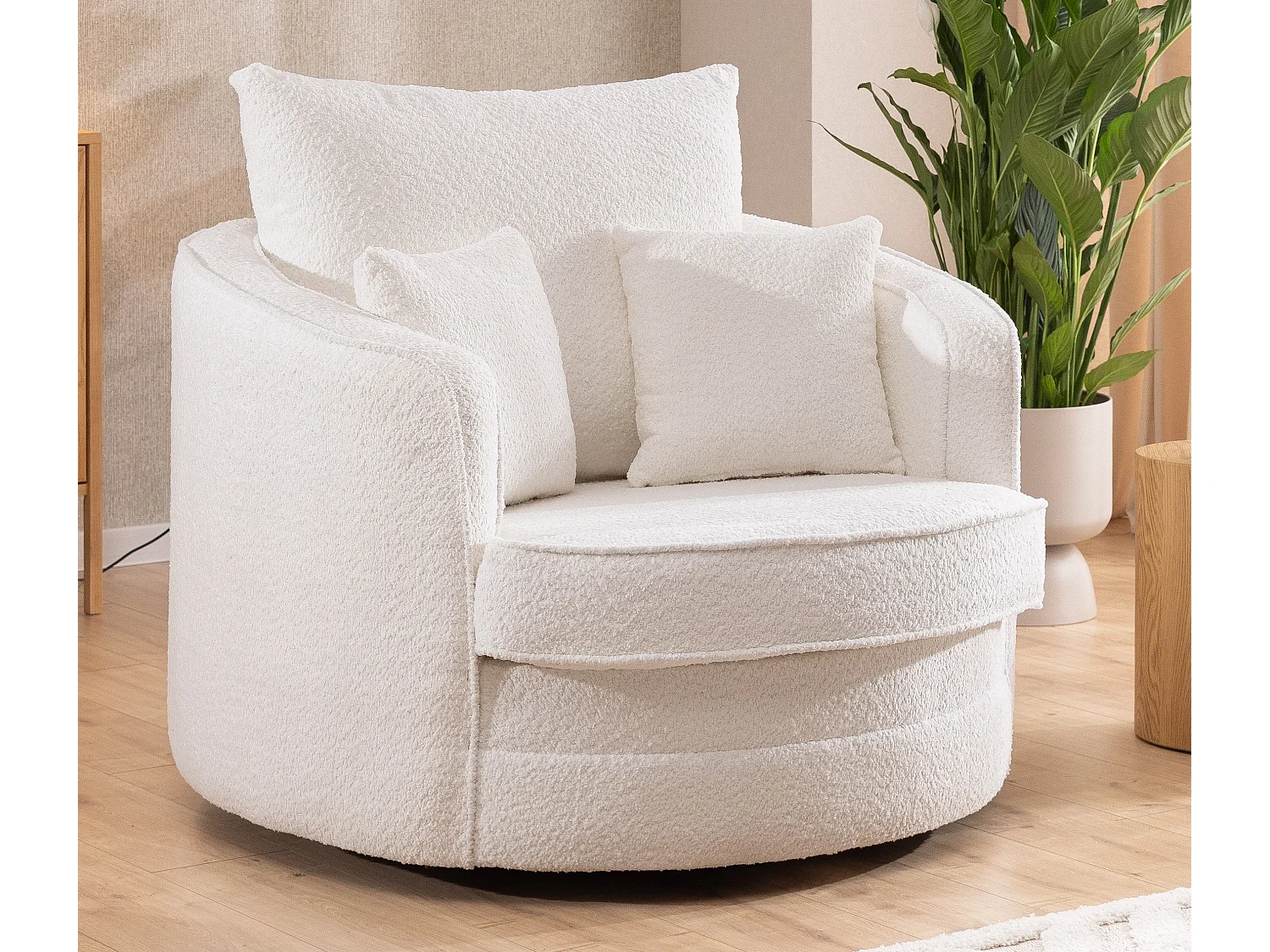 Ted – Fauteuil pivotant Love Seat XXL rotatif à 360 degrés en tissu bouclé blanc