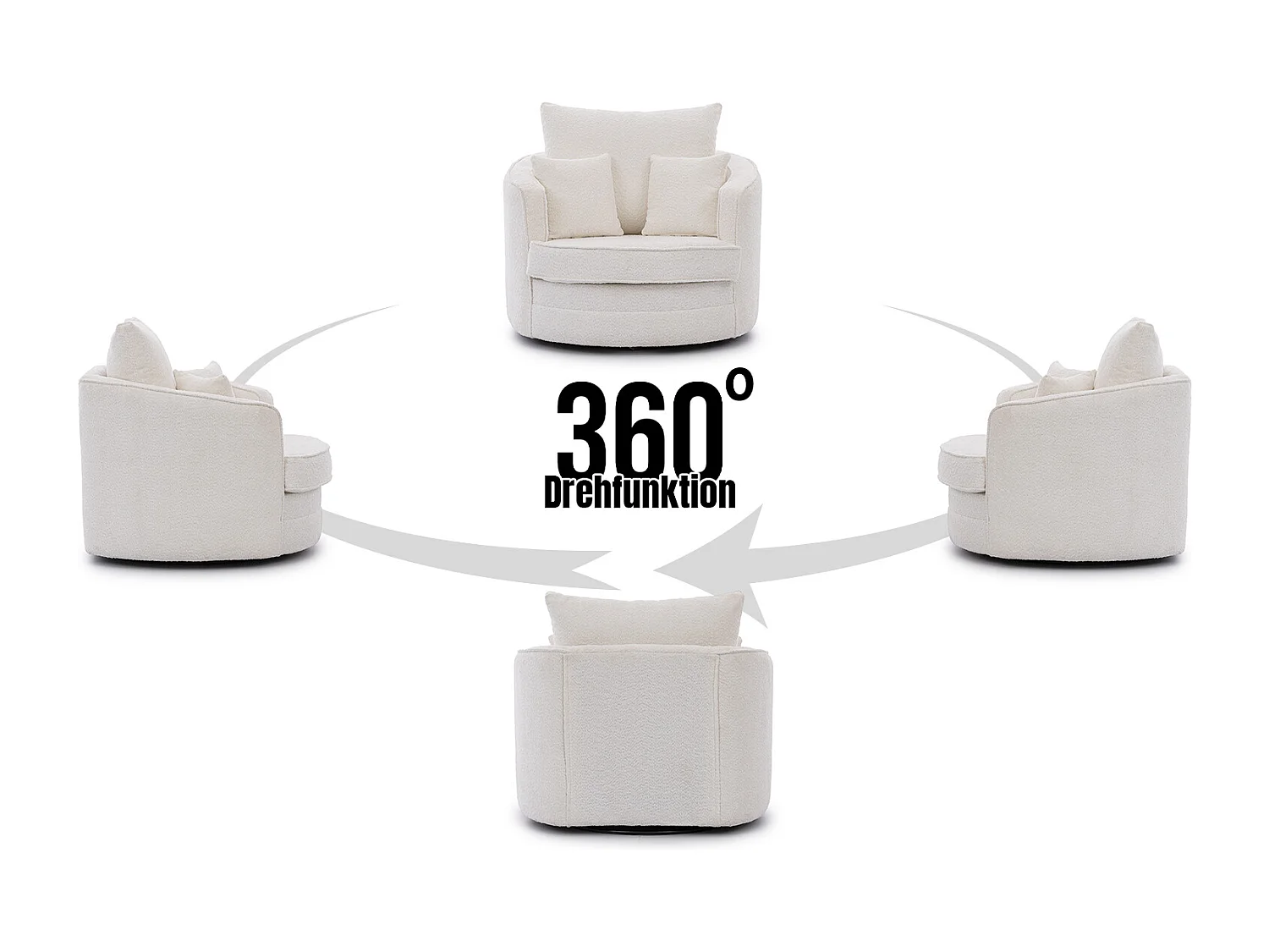 Ted – Fauteuil pivotant Love Seat XXL rotatif à 360 degrés en tissu bouclé blanc