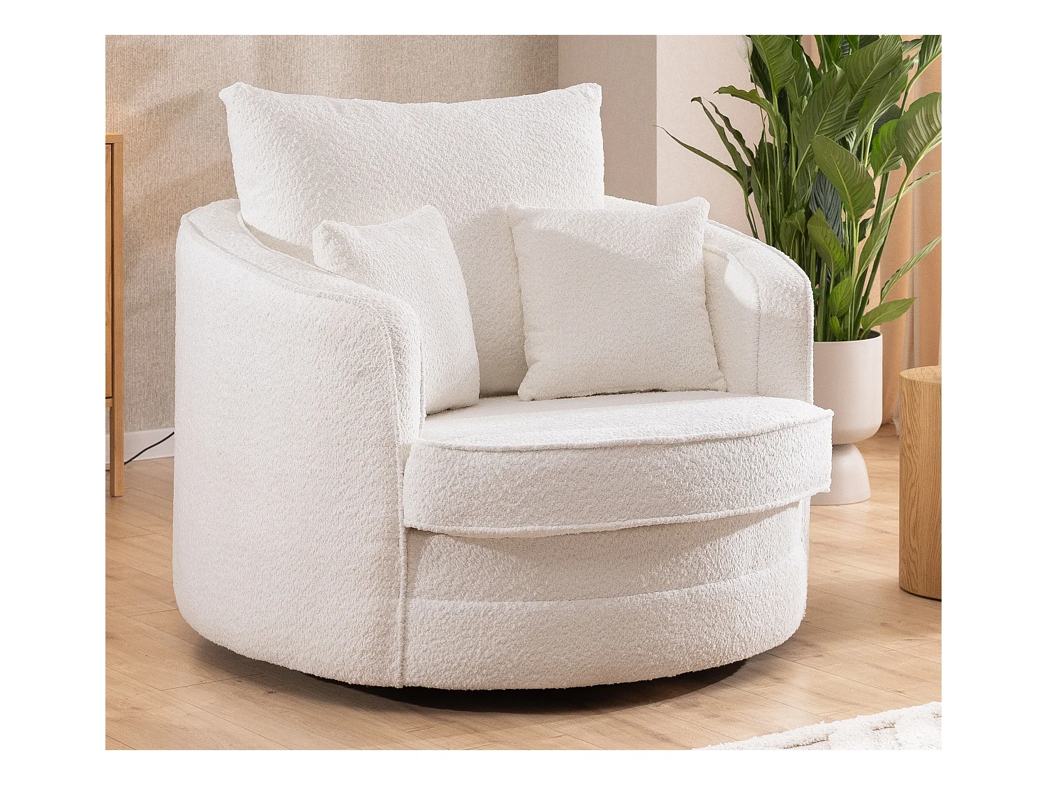 Ted – Fauteuil pivotant Love Seat XXL rotatif à 360 degrés en tissu bouclé blanc