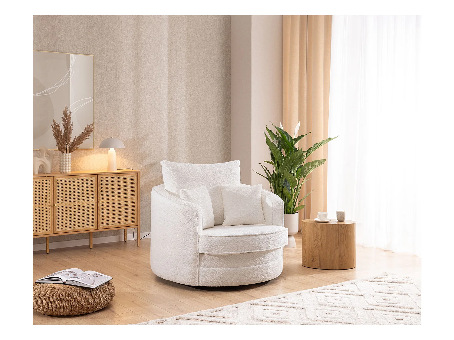 DREHSESSEL Ted aus Weiß Boucle-Stoff