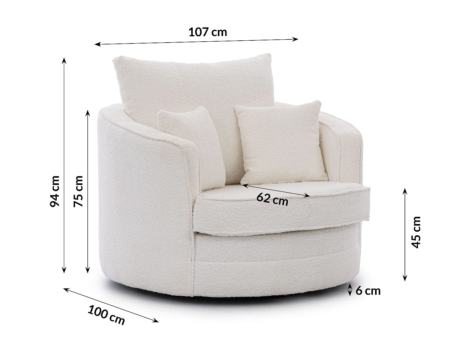 DREHSESSEL Ted aus Weiß Boucle-Stoff