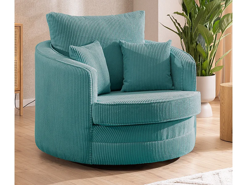 Ted - Drehsessel Love Seat XXL 360 Grad drehbar aus Türkis Cord-Stoff