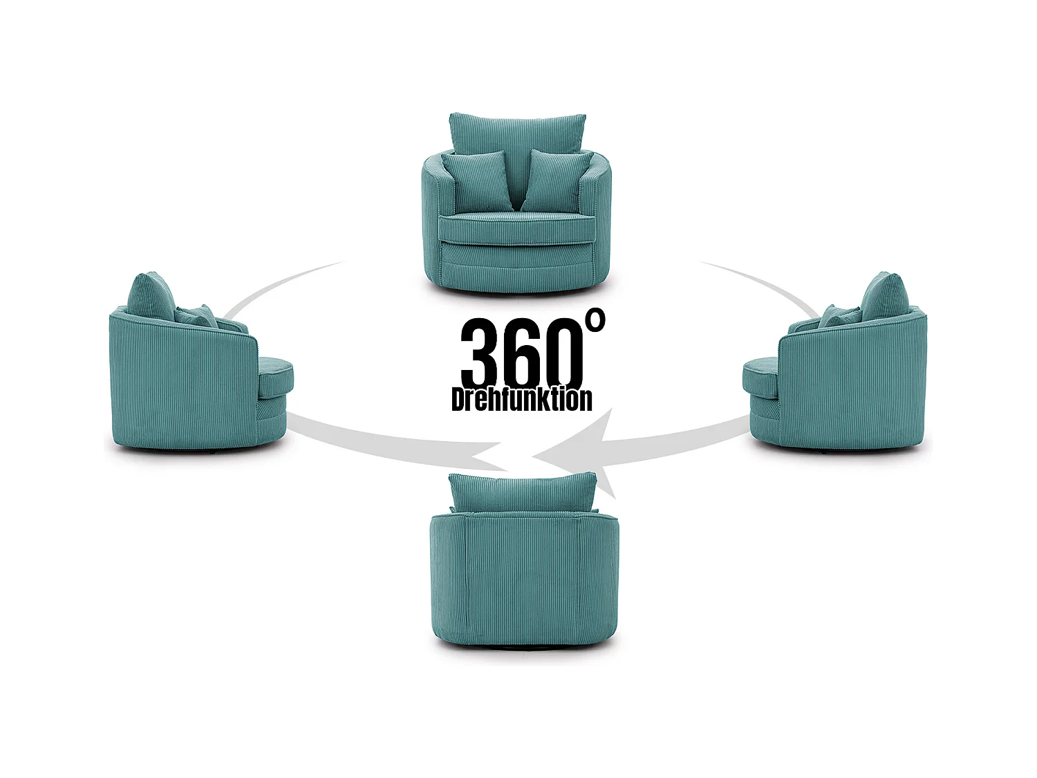 Ted - Drehsessel Love Seat XXL 360 Grad drehbar aus Türkis Cord-Stoff