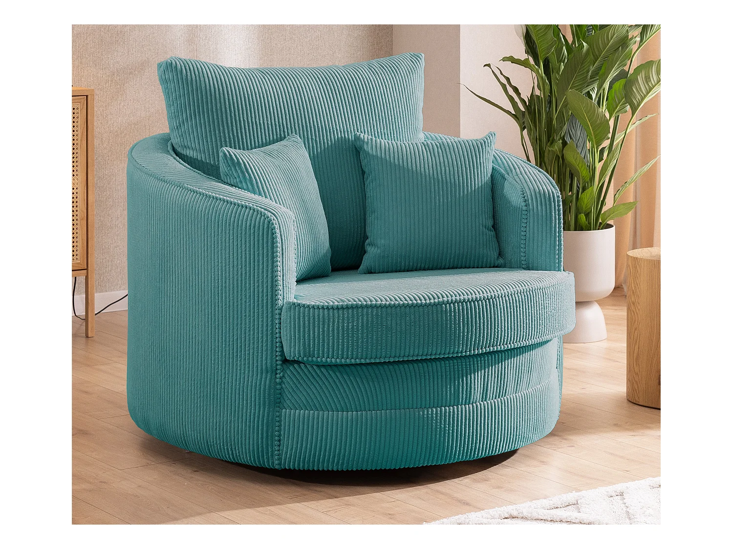 Ted – Fauteuil pivotant Love Seat XXL rotatif à 360° en tissu côtelé turquoise