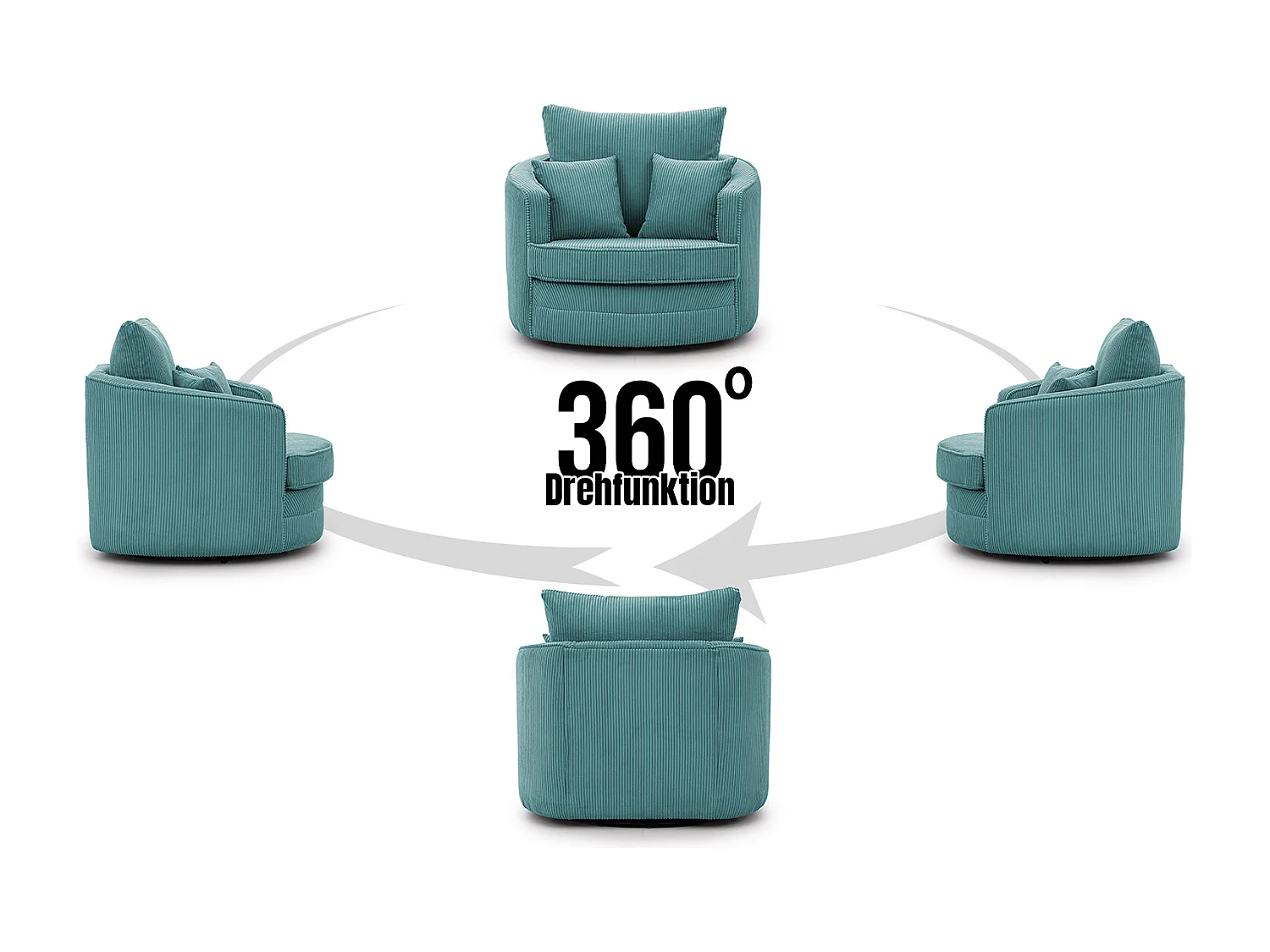 Ted - Drehsessel Love Seat XXL 360 Grad drehbar aus Türkis Cord-Stoff