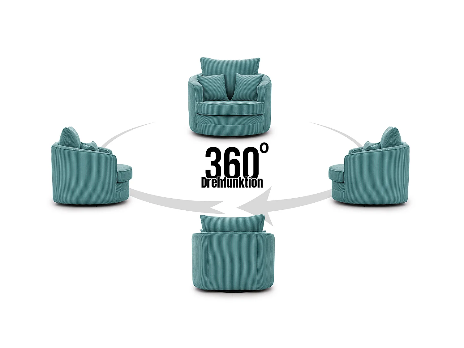 Ted – Fauteuil pivotant Love Seat XXL rotatif à 360° en tissu côtelé turquoise