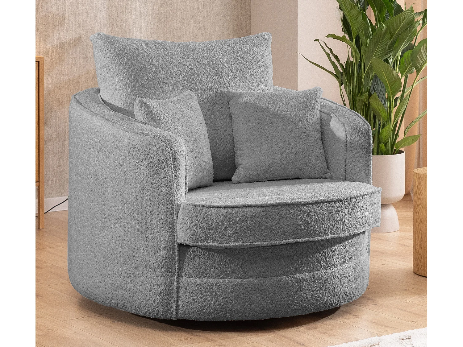 Ted – Fauteuil pivotant Love Seat XXL rotatif à 360 degrés en tissu bouclé gris
