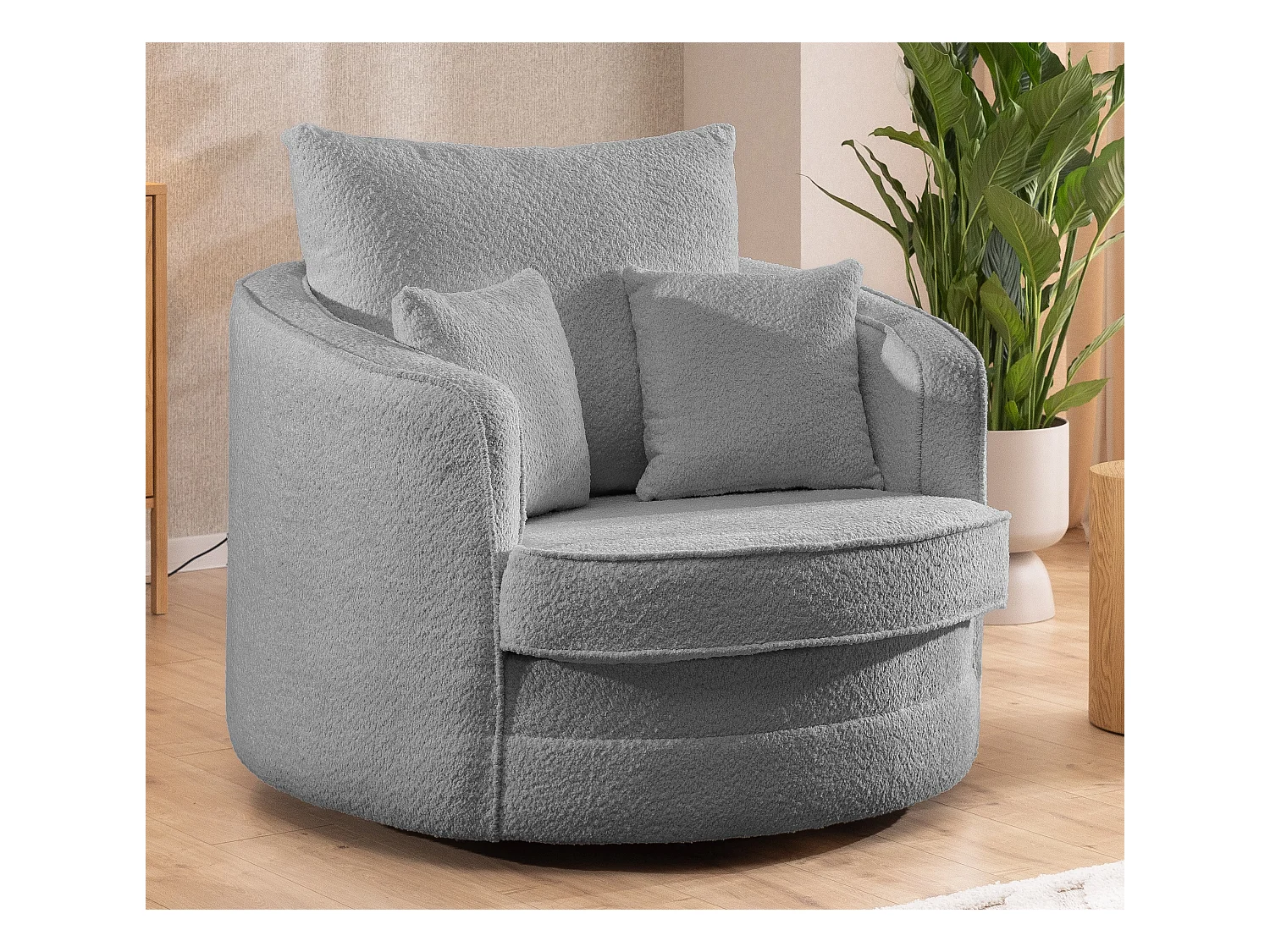 Ted – Fauteuil pivotant Love Seat XXL rotatif à 360 degrés en tissu bouclé gris