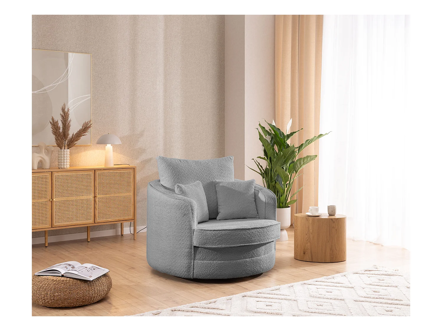 DREHSESSEL Ted aus Grau Boucle-Stoff