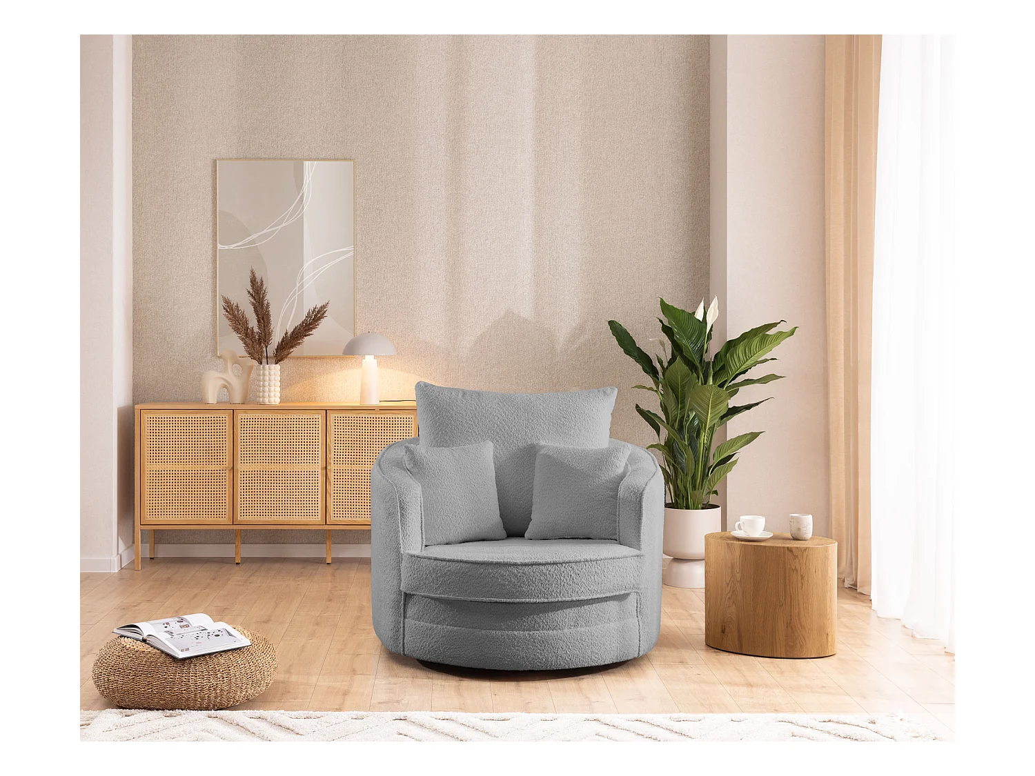 DREHSESSEL Ted aus Grau Boucle-Stoff