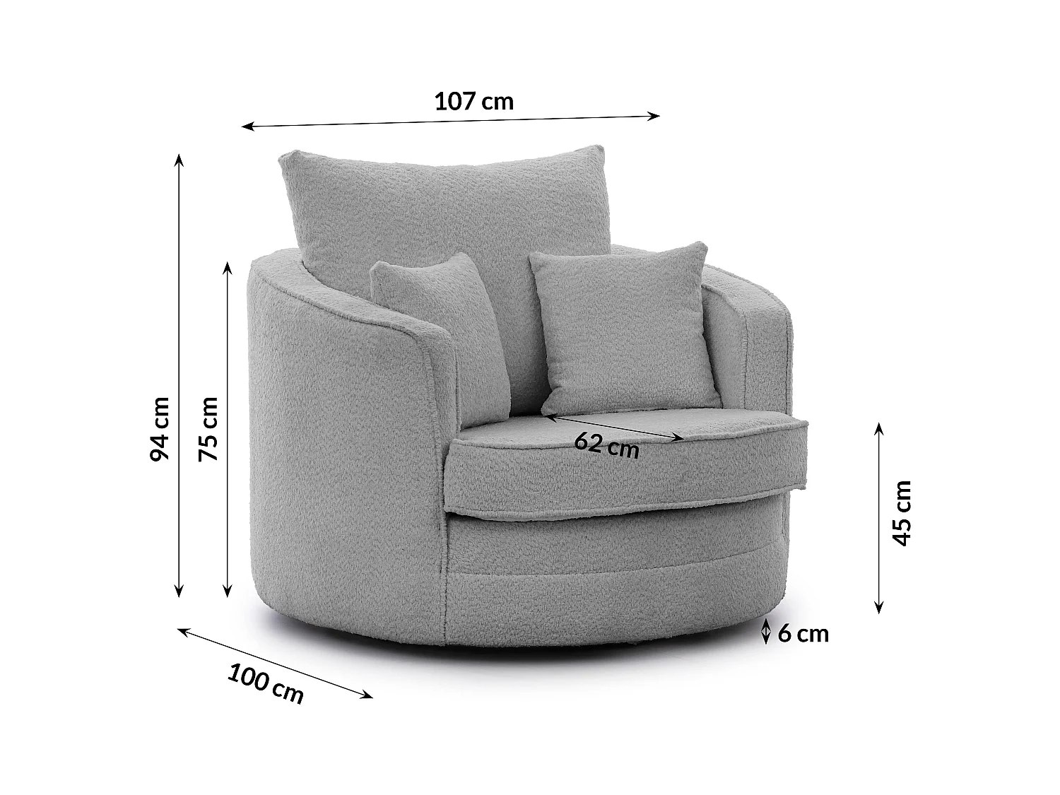 DREHSESSEL Ted aus Grau Boucle-Stoff