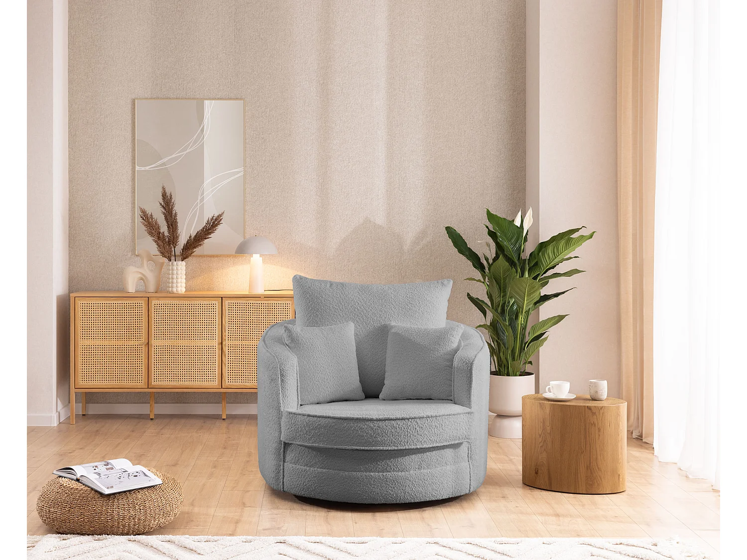 DREHSESSEL Ted aus Grau Boucle-Stoff