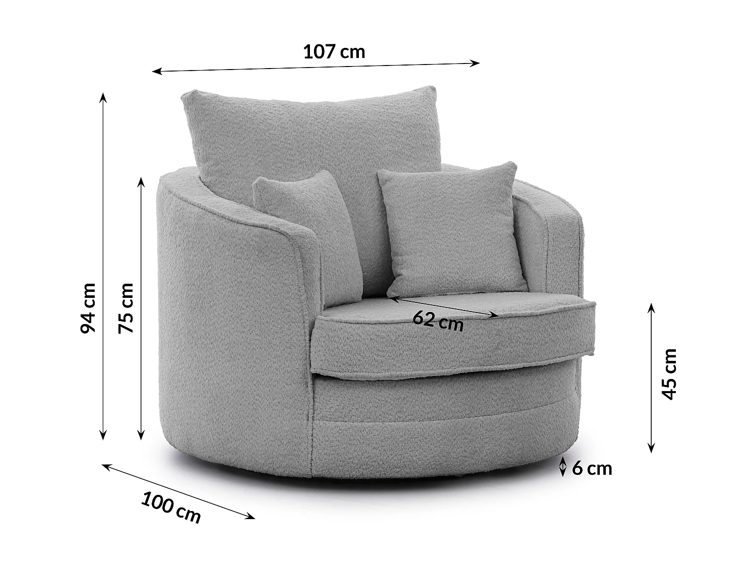 DREHSESSEL Ted aus Grau Boucle-Stoff