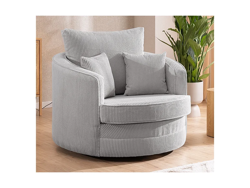Ted - Drehsessel Love Seat XXL 360 Grad drehbar aus Hellgrau Cord-Stoff