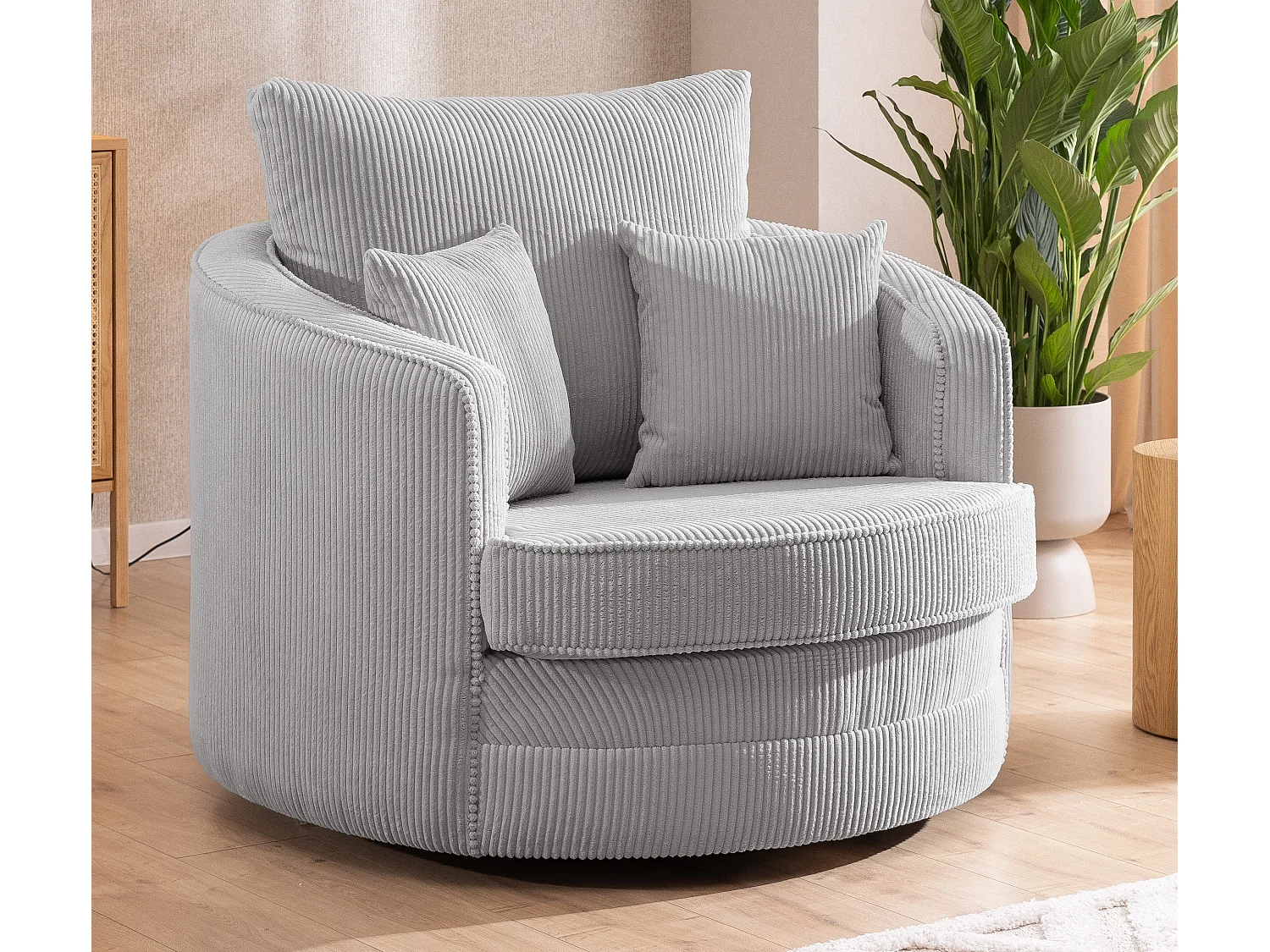 Ted – Fauteuil pivotant Love Seat XXL rotatif à 360° en tissu côtelé gris clair