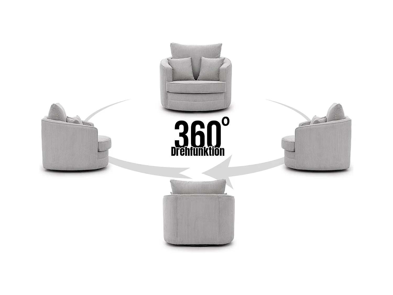 Ted - Drehsessel Love Seat XXL 360 Grad drehbar aus Hellgrau Cord-Stoff