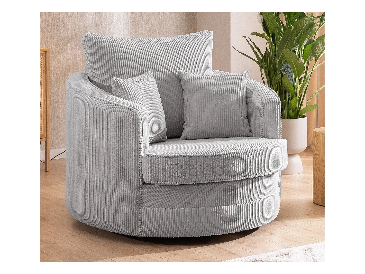 Ted - Drehsessel Love Seat XXL 360 Grad drehbar aus Hellgrau Cord-Stoff