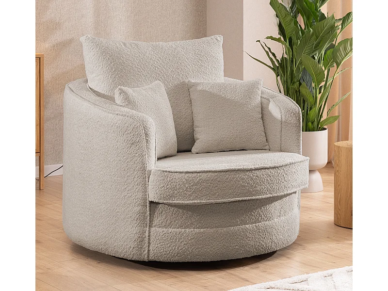 DREHSESSEL Ted aus Beige Boucle-Stoff