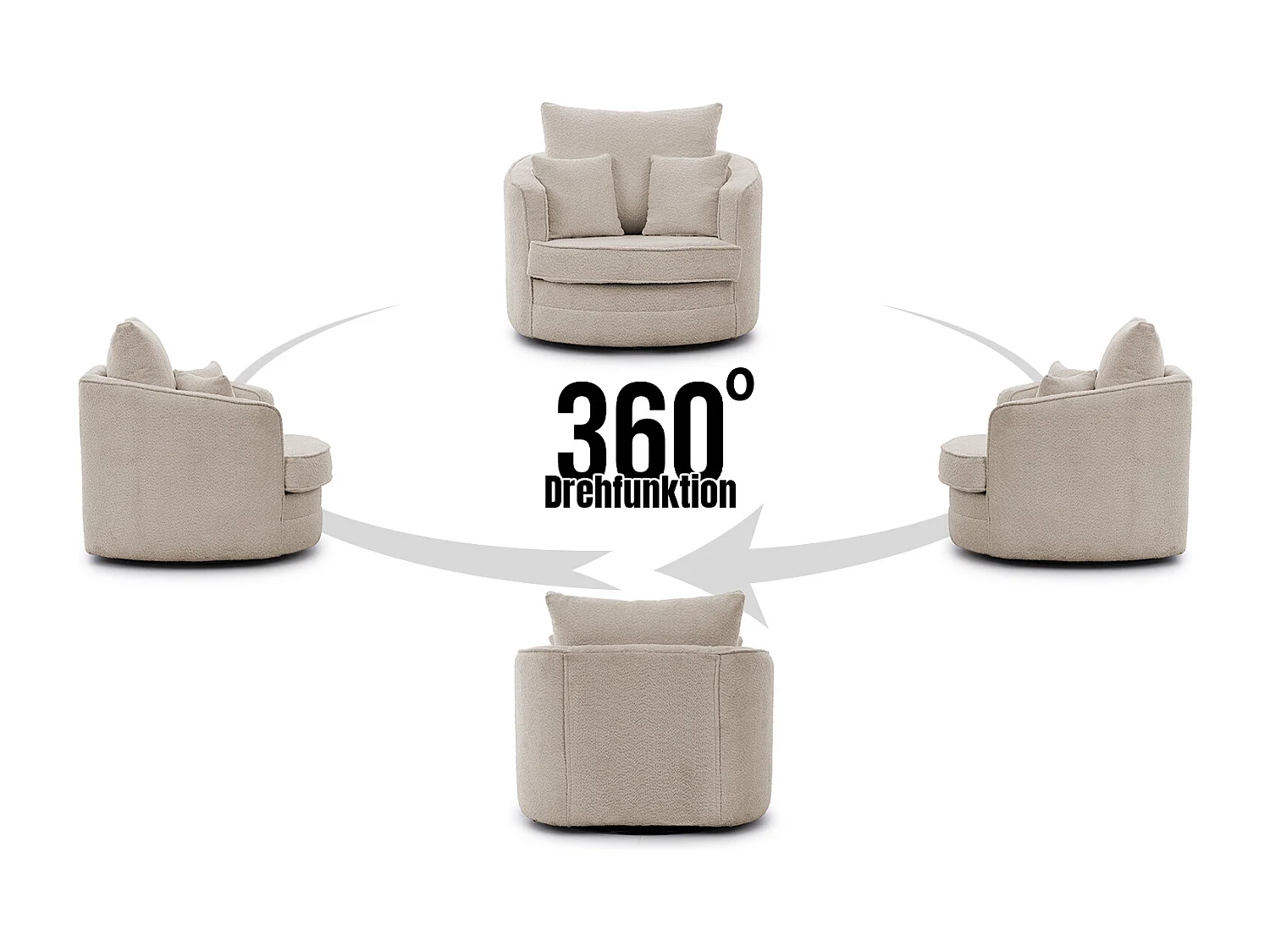 Ted – Fauteuil pivotant Love Seat XXL rotatif à 360 degrés en tissu bouclé beige