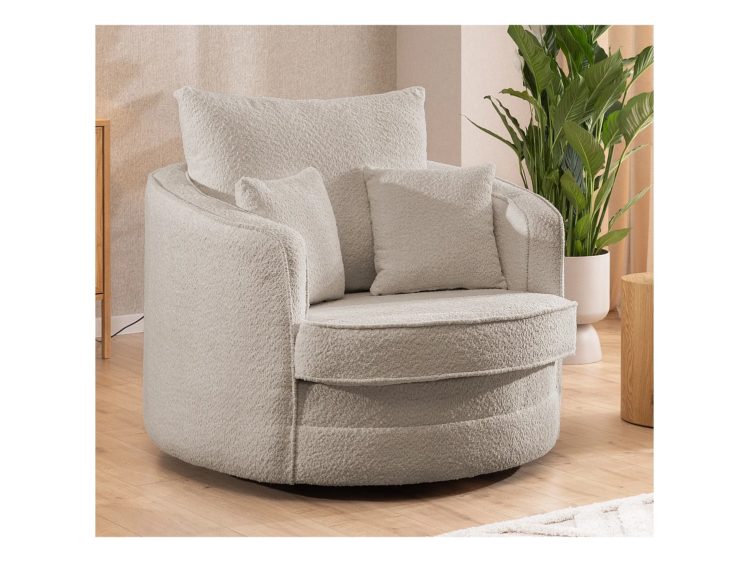 Ted – Fauteuil pivotant Love Seat XXL rotatif à 360 degrés en tissu bouclé beige