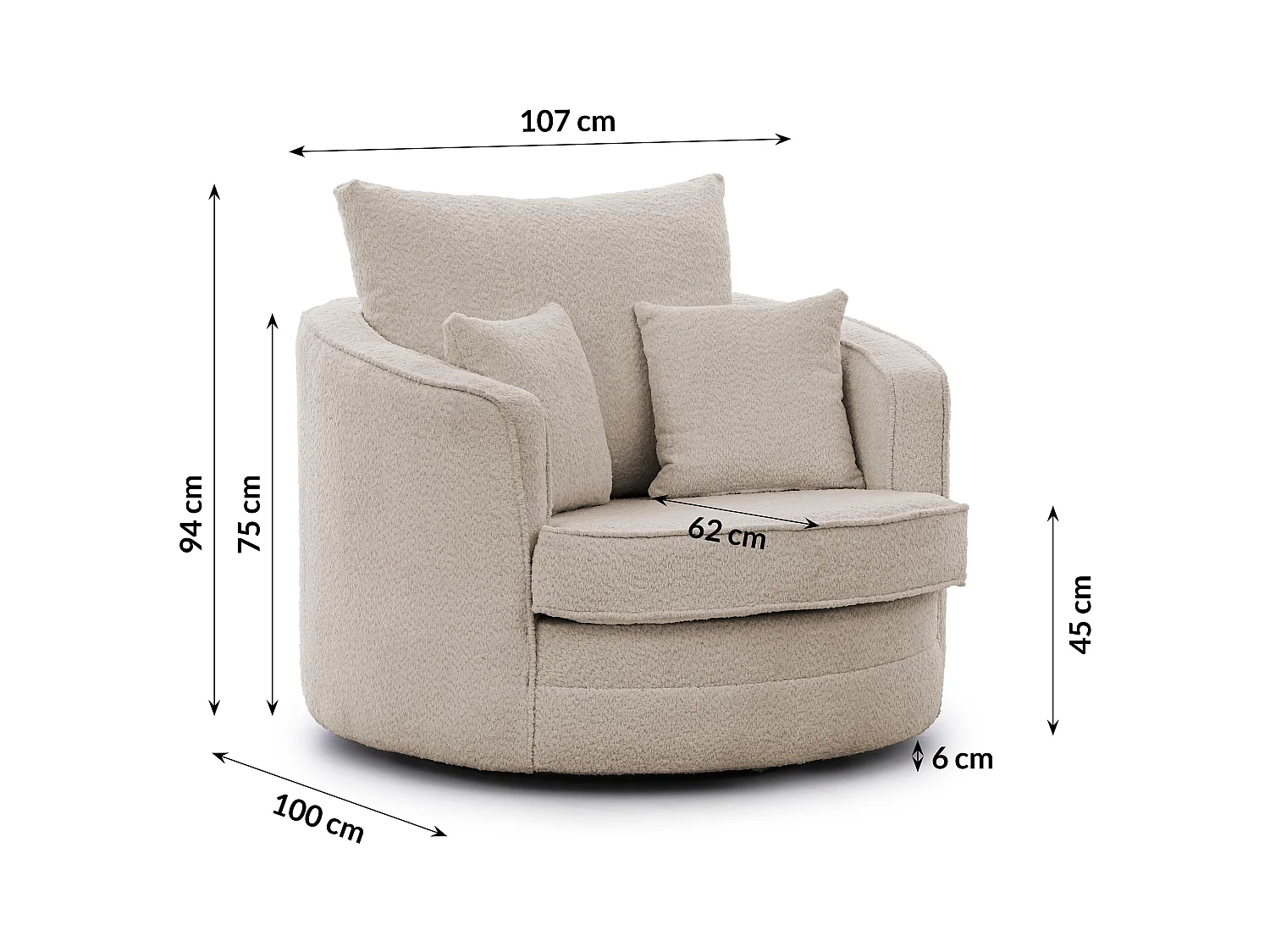 DREHSESSEL Ted aus Beige Boucle-Stoff