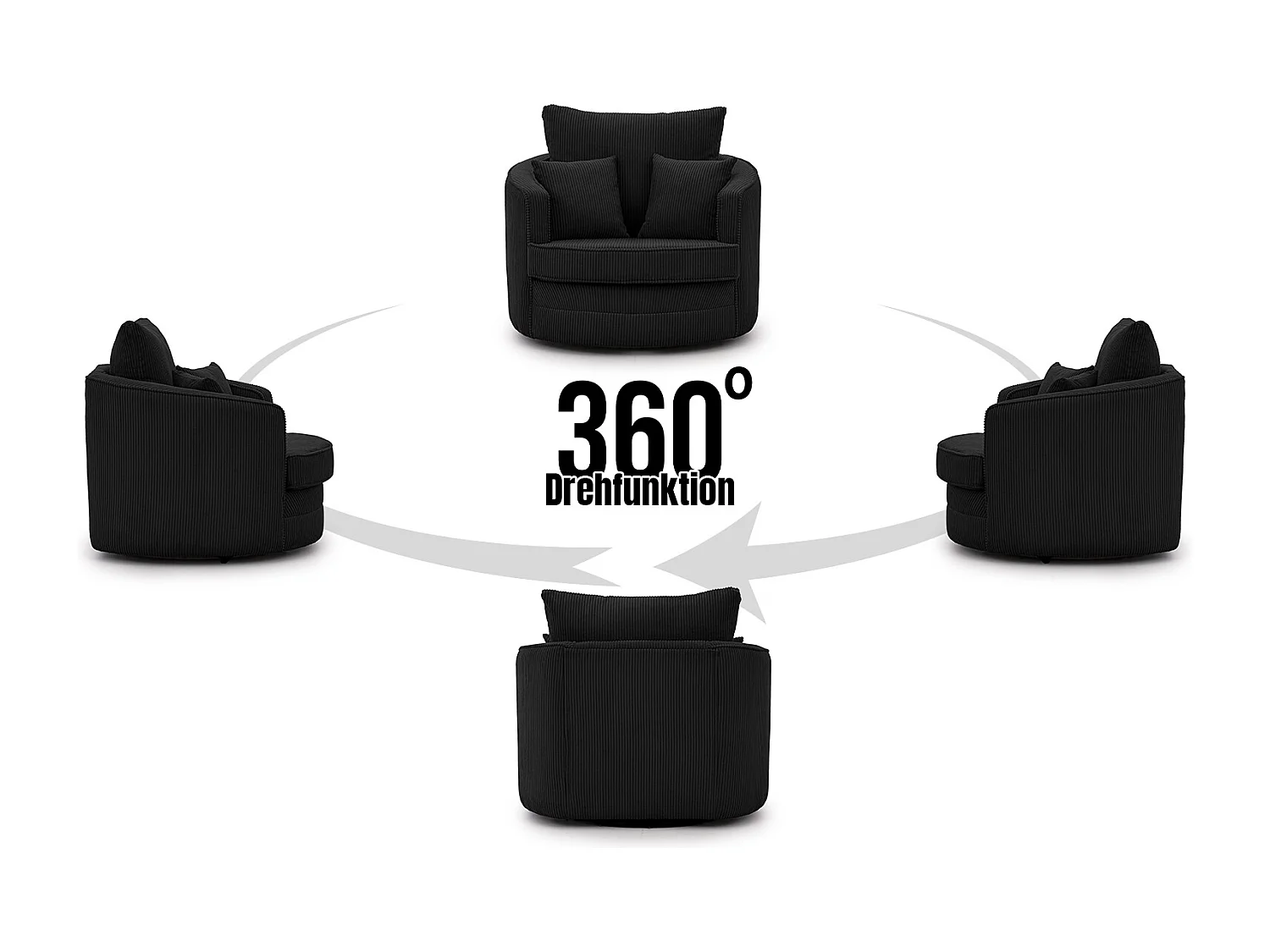 Ted - Drehsessel Love Seat XXL 360 Grad drehbar aus Schwarz Cord-Stoff