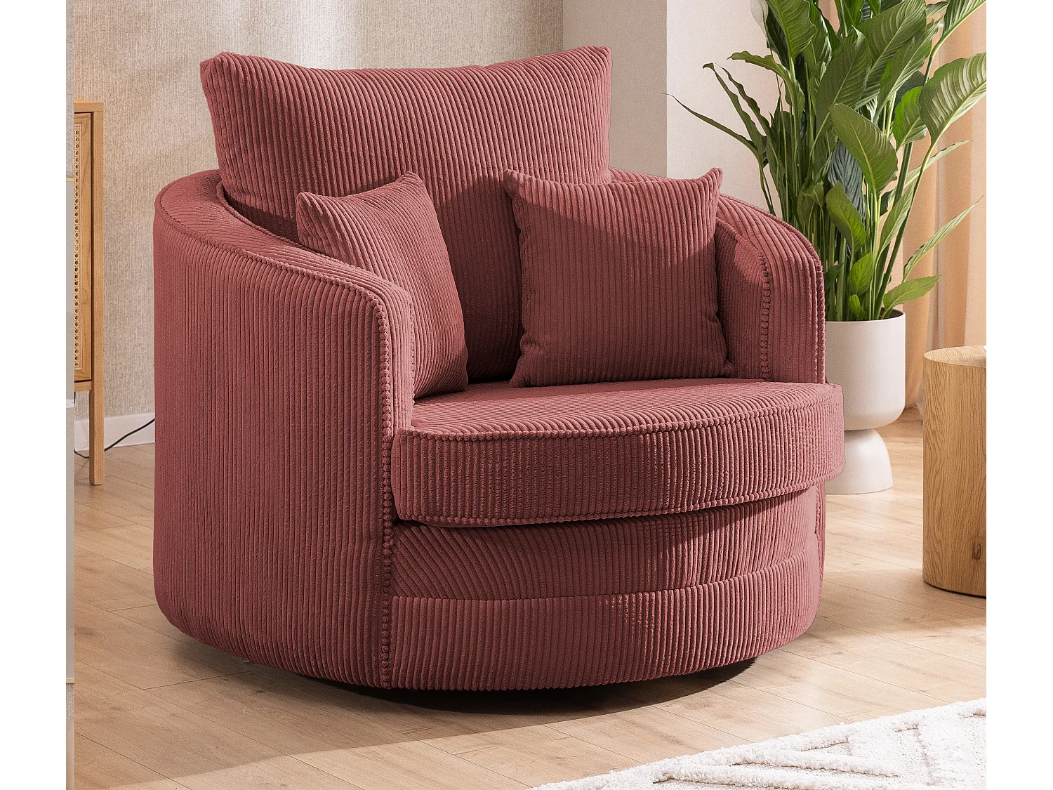 Ted – Fauteuil pivotant Love Seat XXL rotatif à 360 degrés en tissu côtelé terracotta