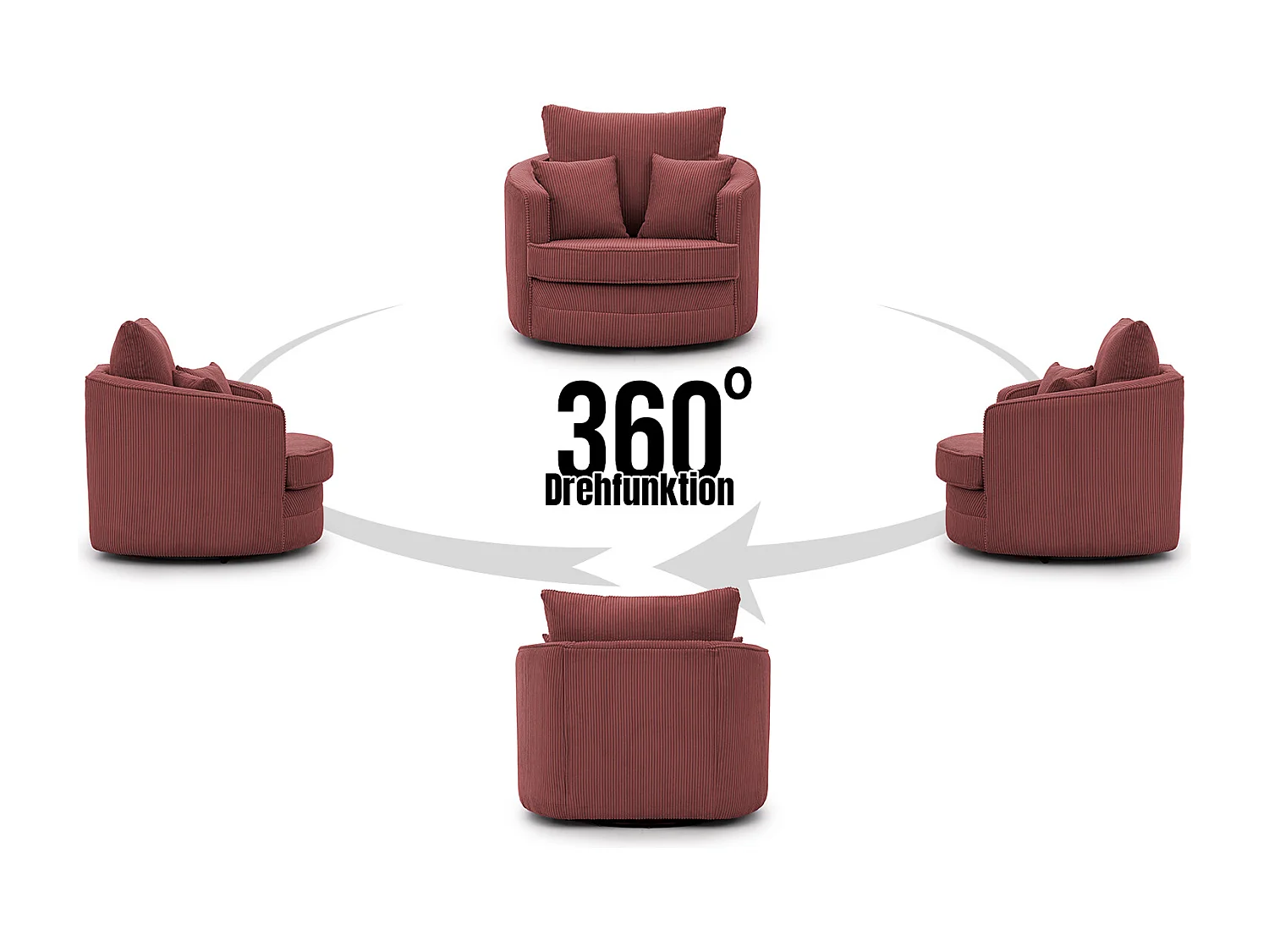 Ted – Fauteuil pivotant Love Seat XXL rotatif à 360 degrés en tissu côtelé terracotta