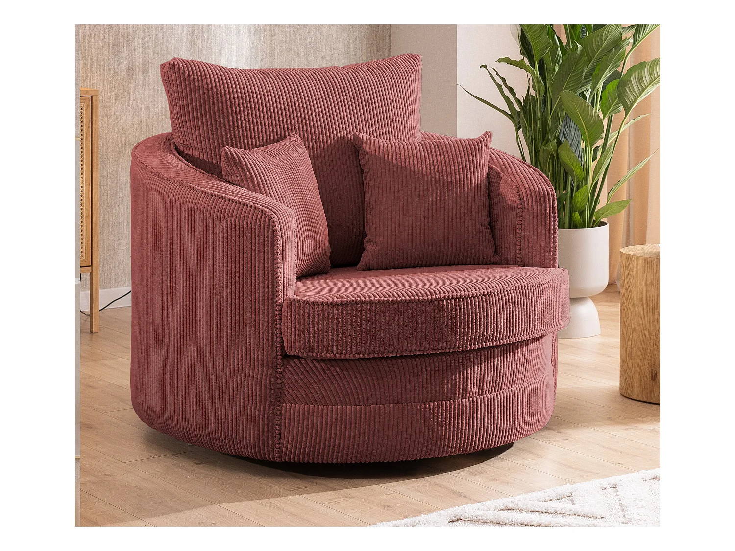 Ted – Fauteuil pivotant Love Seat XXL rotatif à 360 degrés en tissu côtelé terracotta