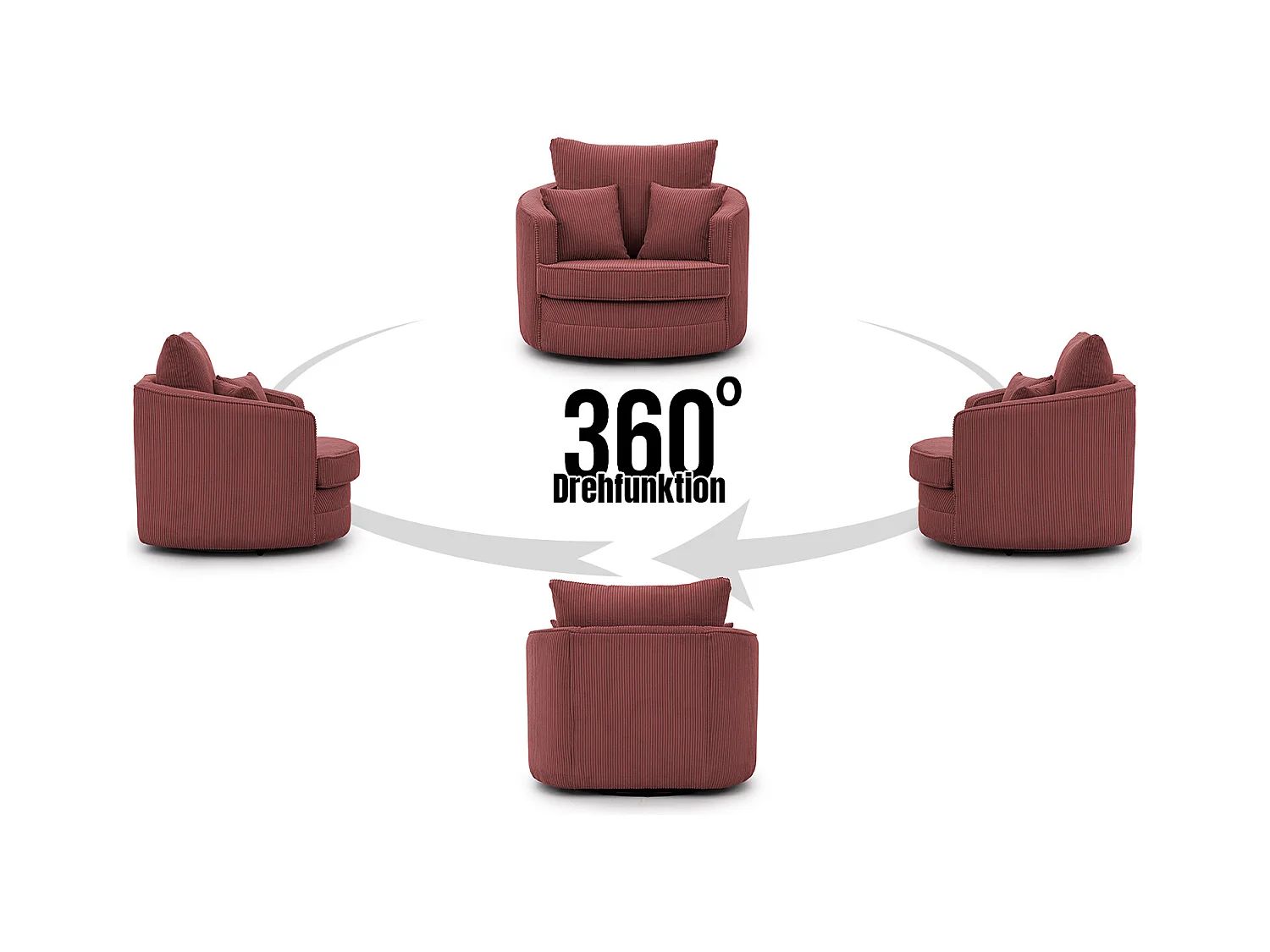 Ted - Drehsessel Love Seat XXL 360 Grad drehbar aus Terrakotta Cord-Stoff