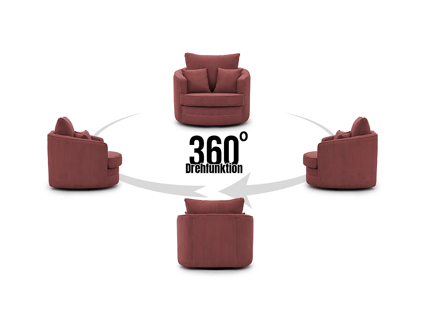 Ted – Fauteuil pivotant Love Seat XXL rotatif à 360 degrés en tissu côtelé terracotta