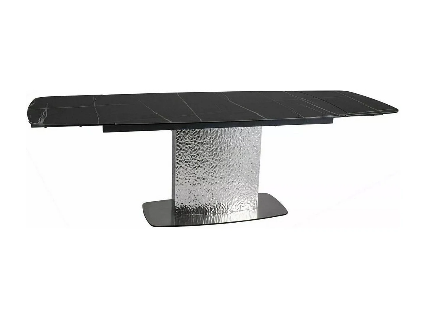 Tavolo allungabile di design in marmo nero con gamba centrale in acciaio inox Eglantine