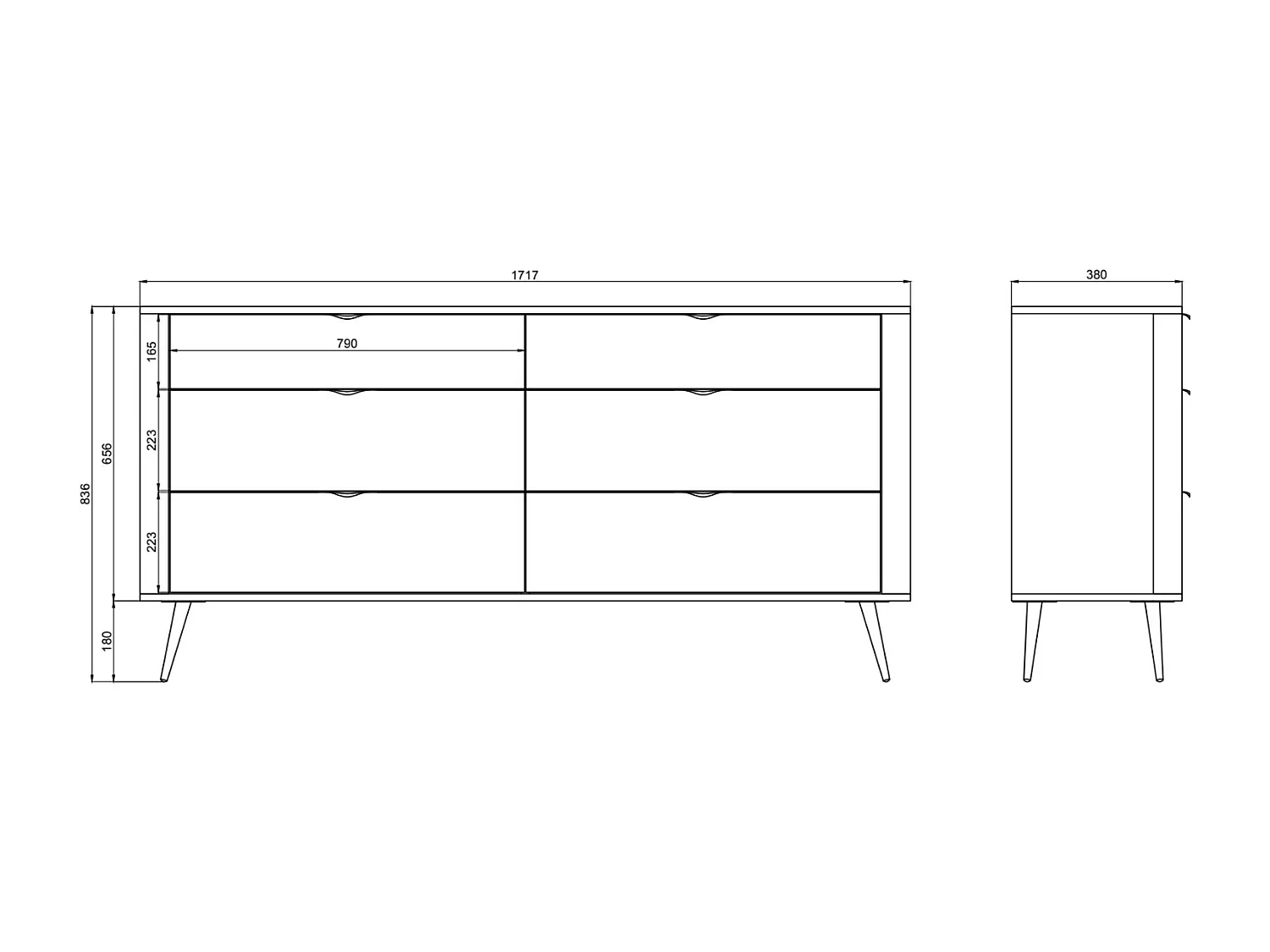 Kommode mit 6 Schubladen - Weiß - 172 cm - OVAL