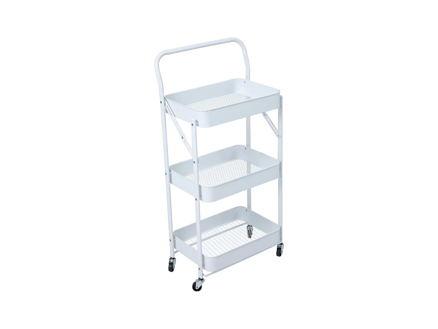 SVITA Chariot de service à roulettes pliable 3 niveaux avec poignée blanc