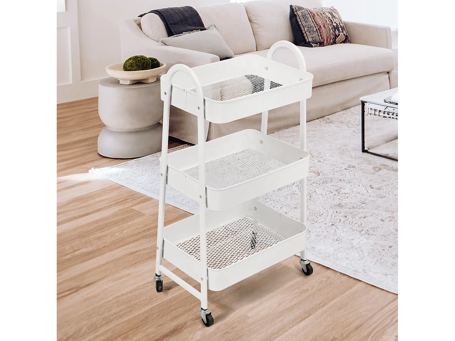 SVITA Chariot de service à roulettes Chariot à thé 3 étages avec poignée blanc