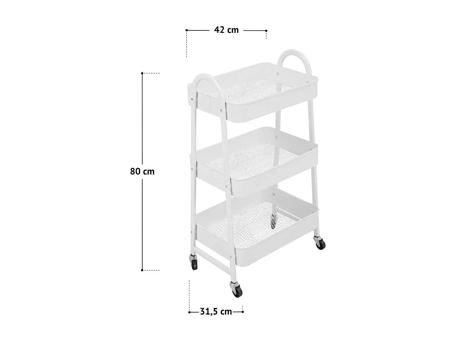 SVITA Chariot de service à roulettes Chariot à thé 3 étages avec poignée blanc