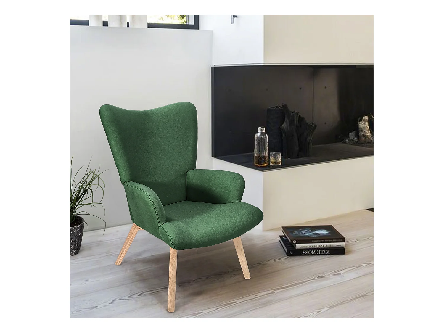 SVITA OLAV fauteuil à oreilles chaise de relaxation accoudoir dossier haut moderne vert foncé