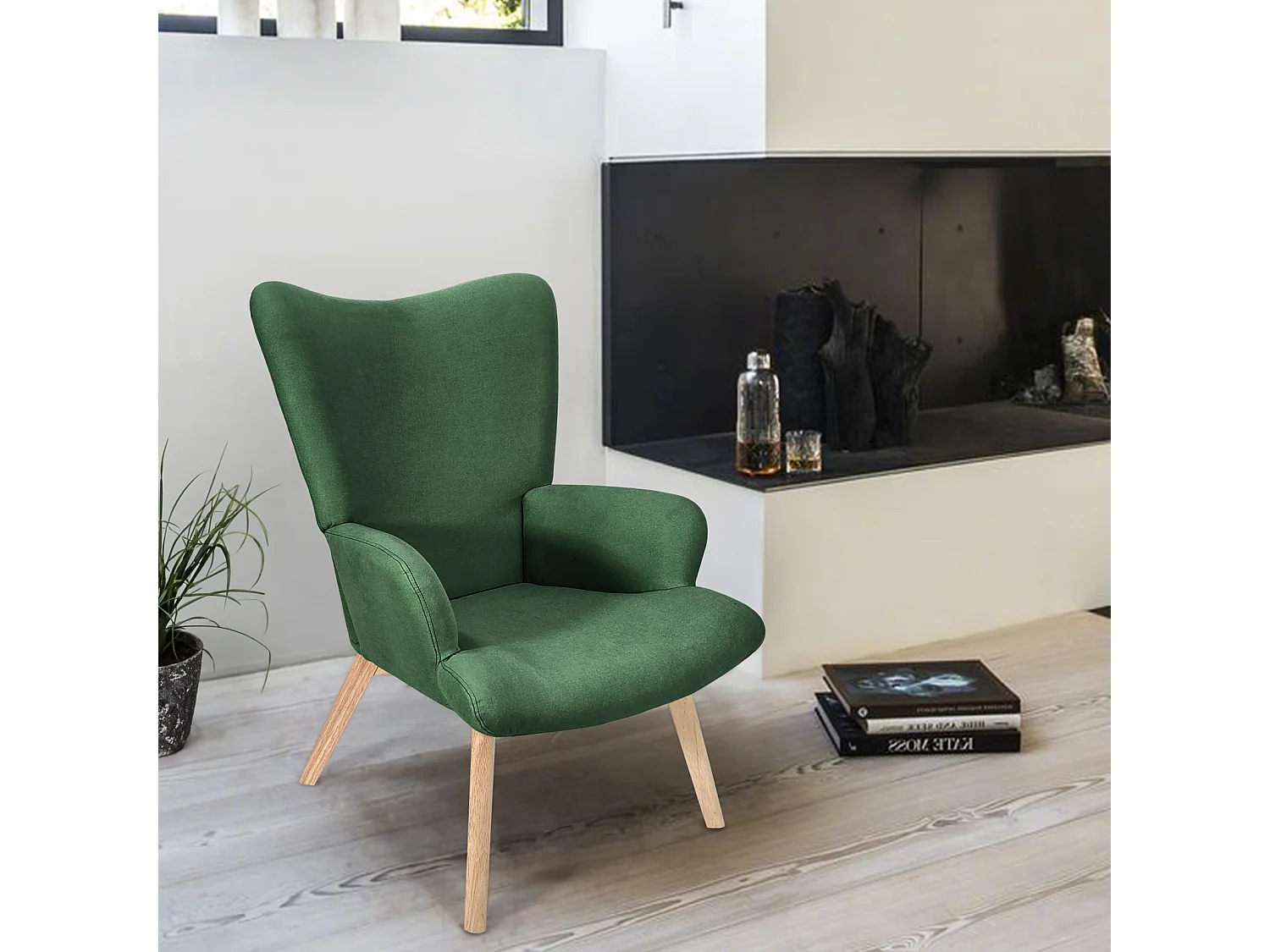 SVITA OLAV fauteuil à oreilles chaise de relaxation accoudoir dossier haut moderne vert foncé