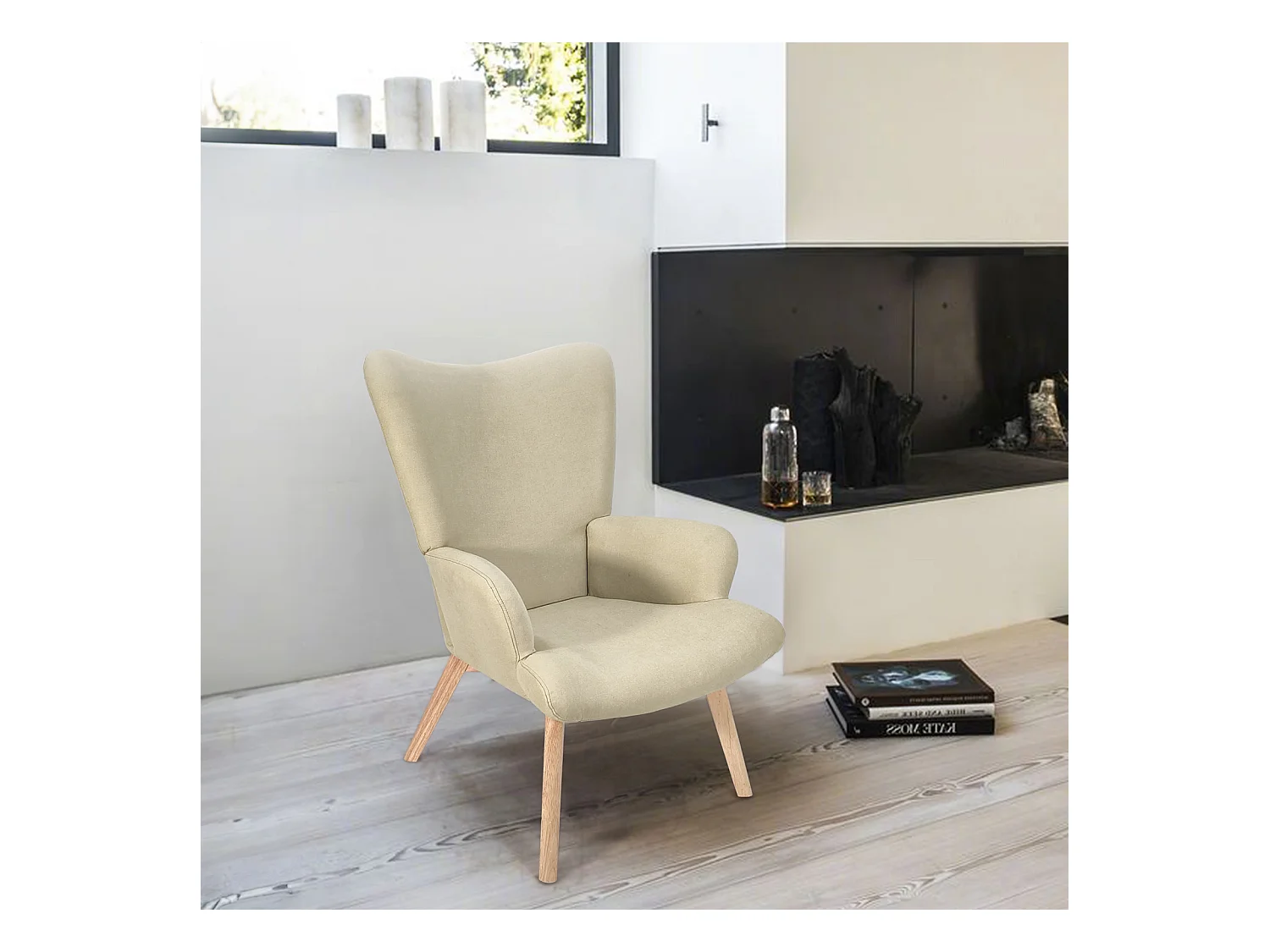 SVITA OLAV fauteuil à oreilles chaise de relaxation accoudoir dossier haut moderne beige