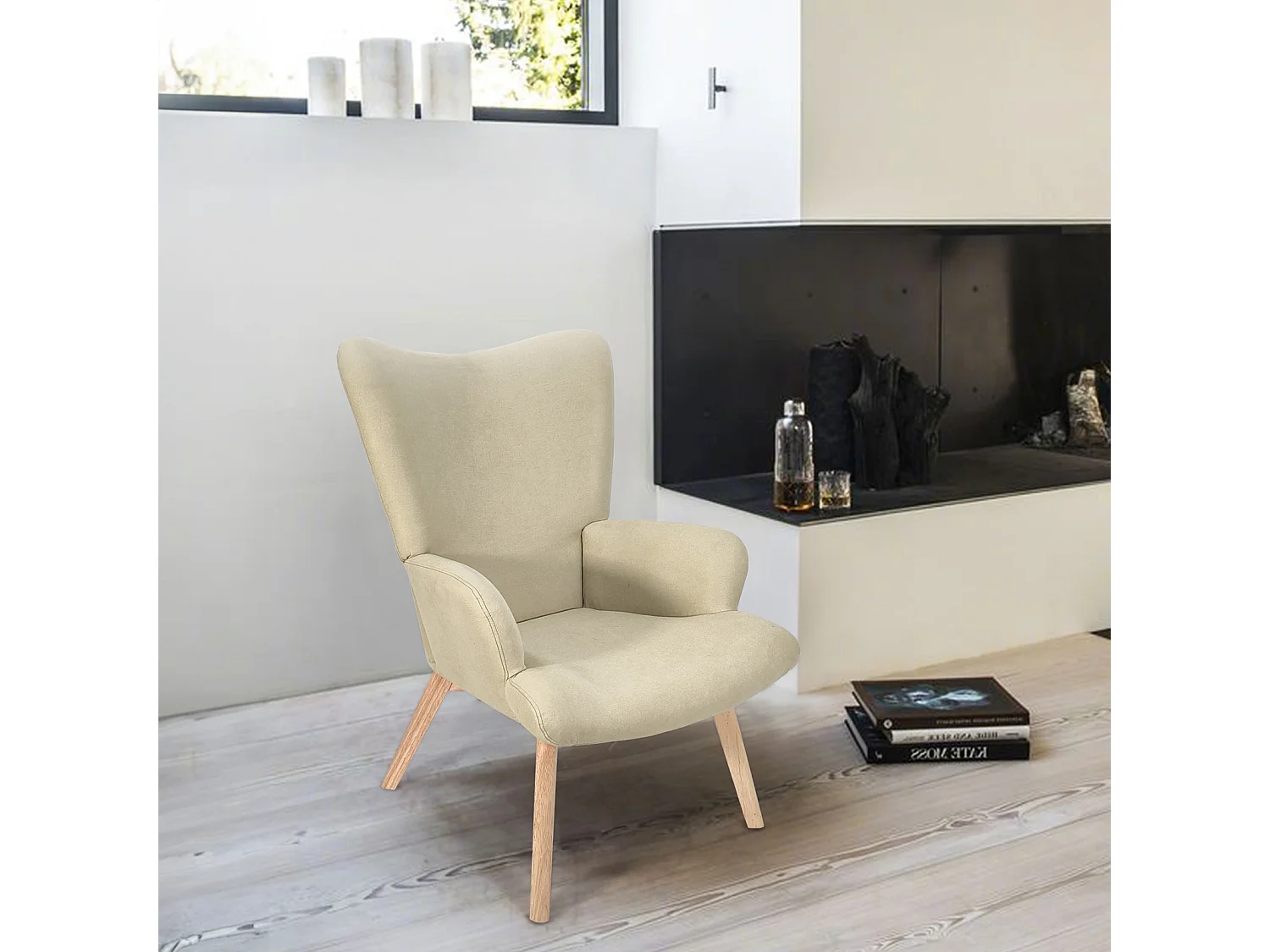 SVITA OLAV fauteuil à oreilles chaise de relaxation accoudoir dossier haut moderne beige