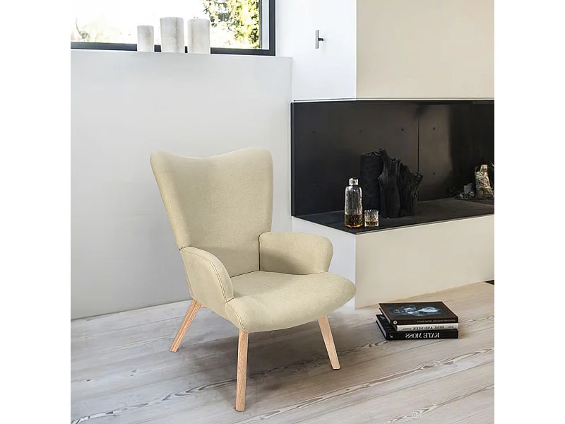 SVITA OLAV fauteuil à oreilles chaise de relaxation accoudoir dossier haut moderne beige