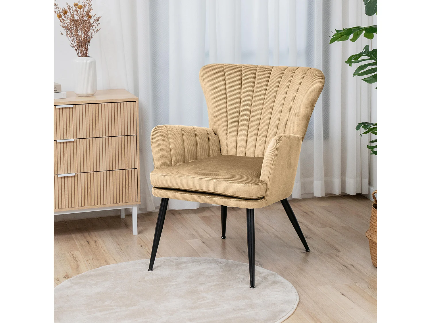 SVITA SANSA fauteuil salon housse de cordon chaise rembourrée avec accoudoir beige