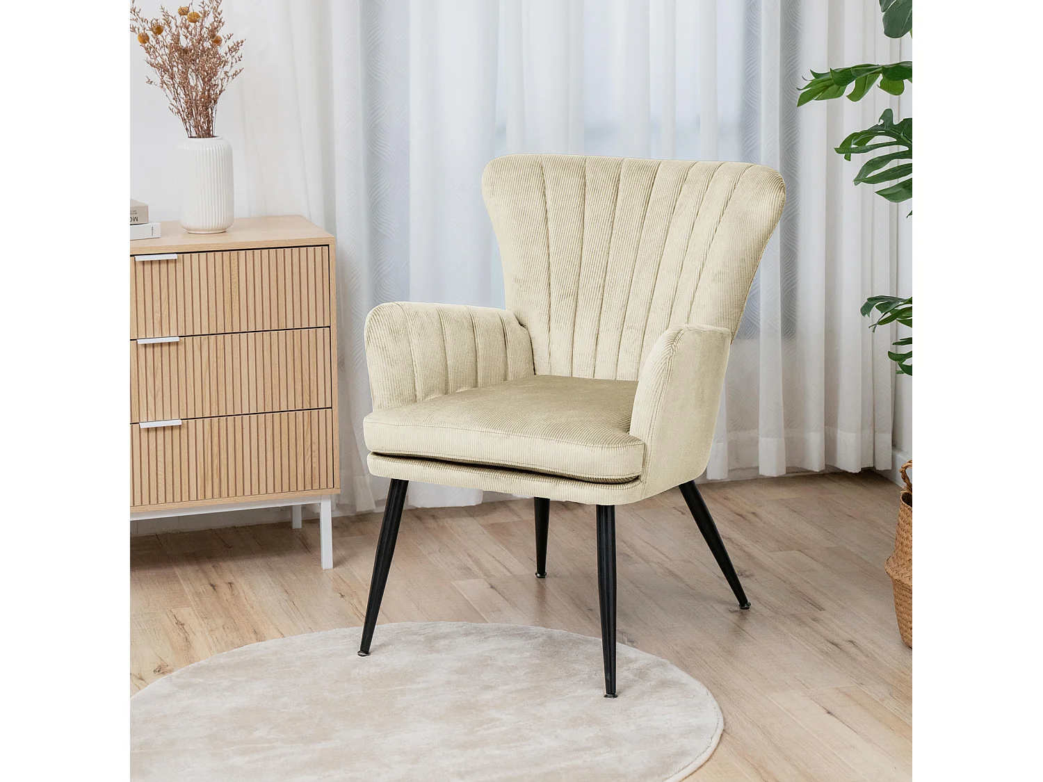 SVITA SANSA fauteuil salon housse de cordon chaise rembourrée avec accoudoir blanc