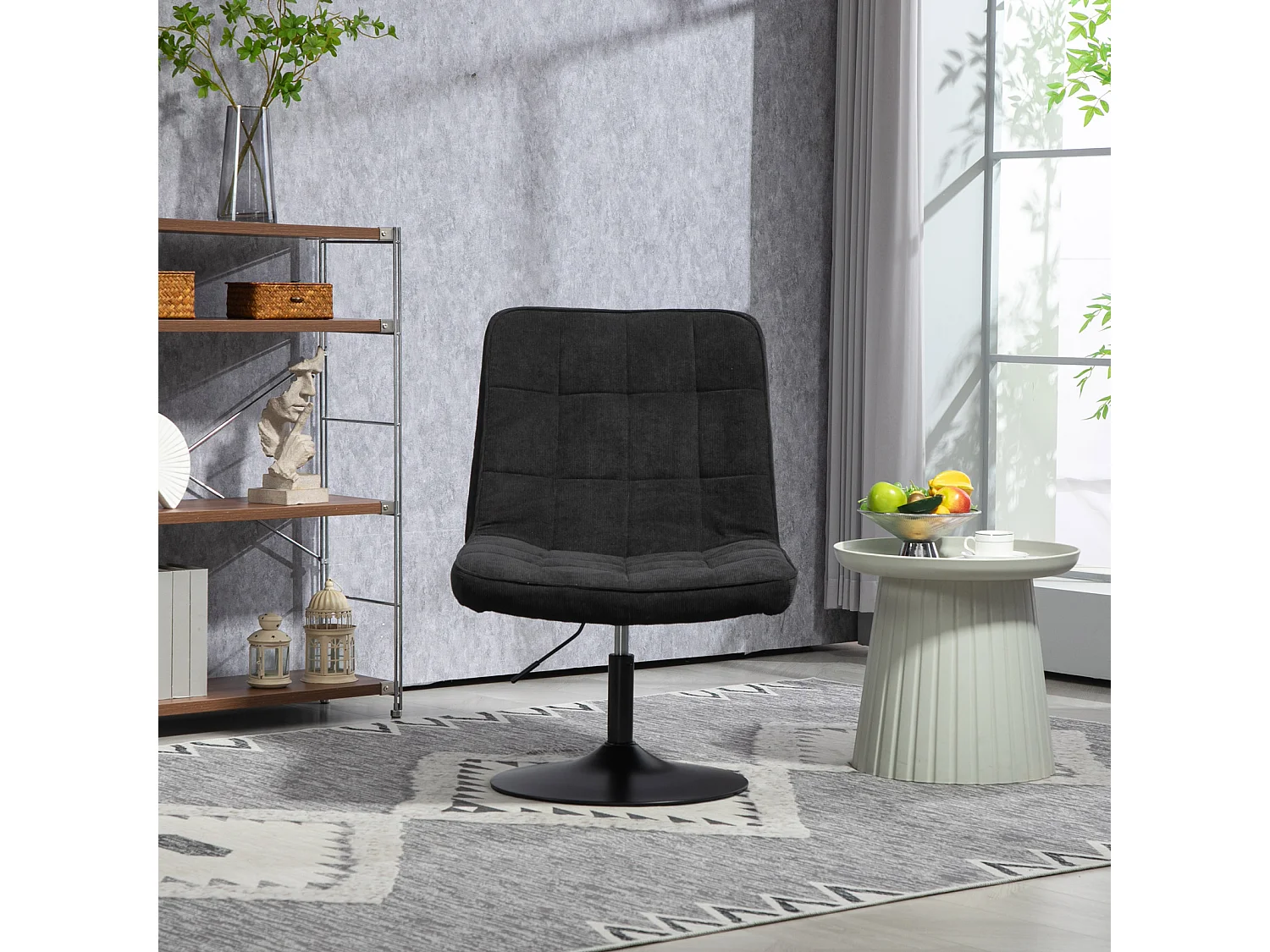 Fauteuil lounge HENRY chaise rembourrée avec base pivotante et couverture en velours côtelé noir