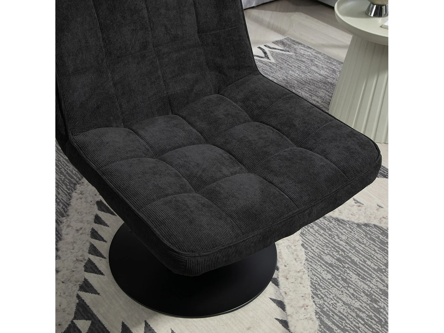 Fauteuil lounge HENRY chaise rembourrée avec base pivotante et couverture en velours côtelé noir
