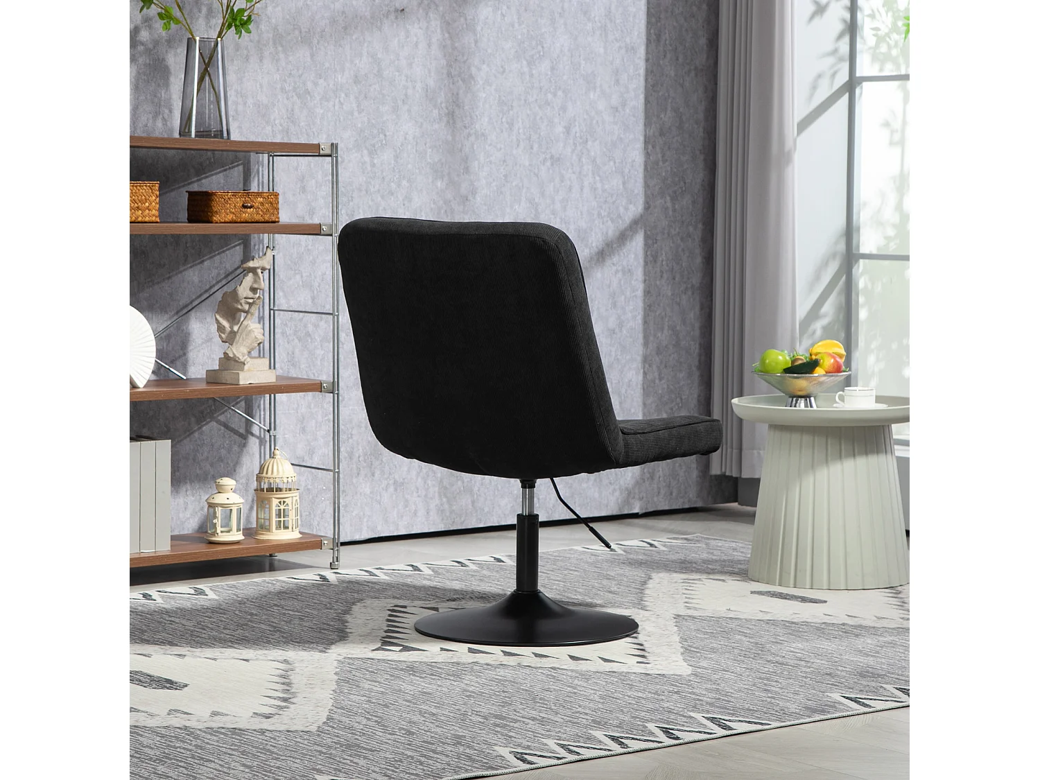 Fauteuil lounge HENRY chaise rembourrée avec base pivotante et couverture en velours côtelé noir