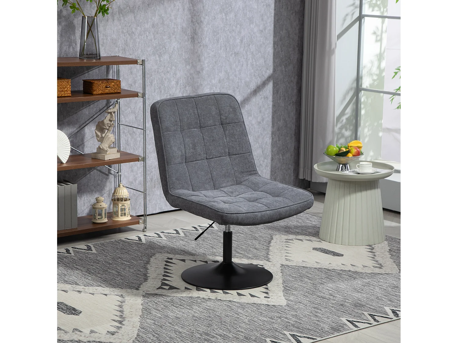 Fauteuil lounge HENRY chaise rembourrée avec base pivotante et couverture en velours côtelé gris