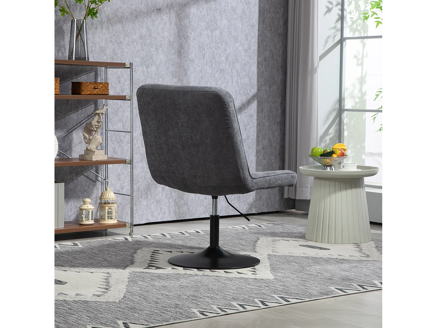 Fauteuil lounge HENRY chaise rembourrée avec base pivotante et couverture en velours côtelé gris